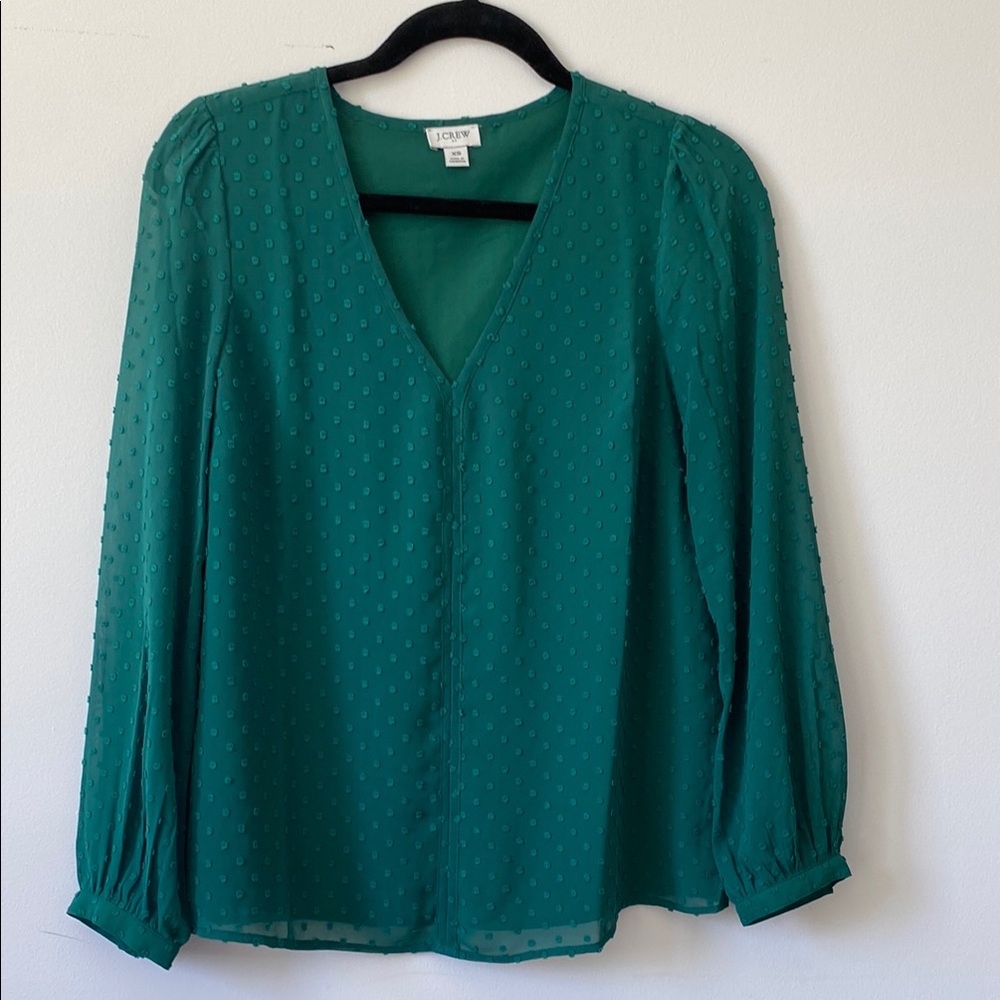 J. Crew Factory Green Puff Sleeve Blouse